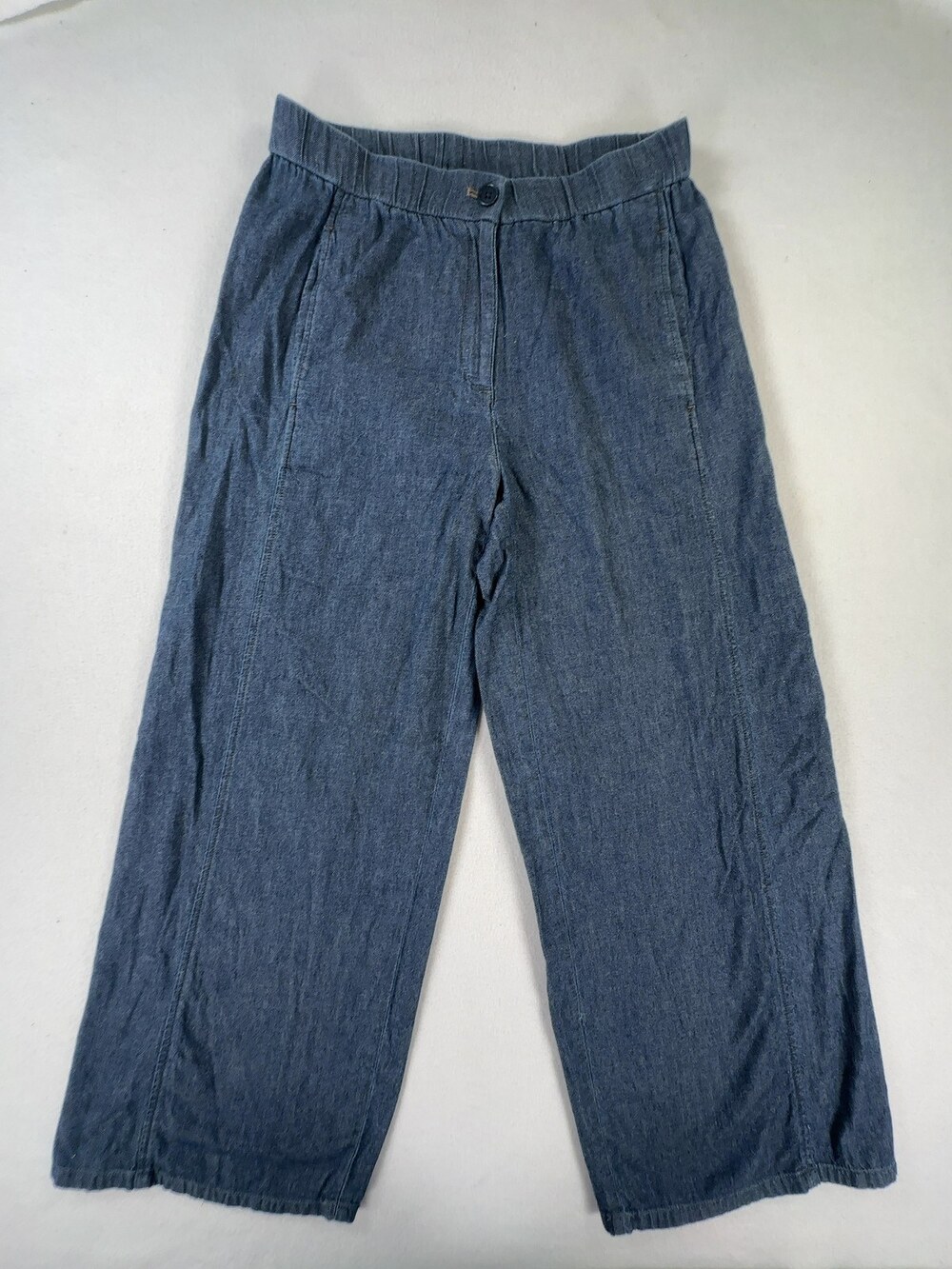 Eileen Fisher Wide-Leg Trouser Pant Organic Cotton Blue Women's Size XS